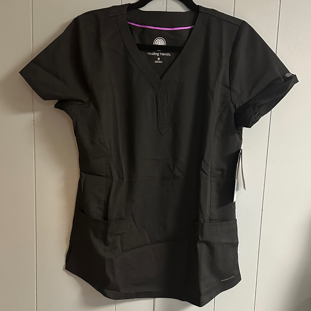 Healing Hands Women's Charcoal Short Sleeve Top